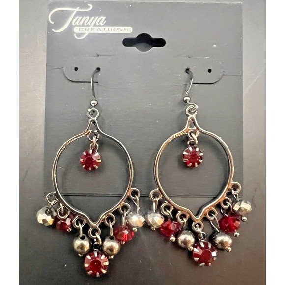 Lot of 3 Pair Tanya Creations Earrings Red Crystal Dangles & Hoops NOS Nordstrom - Picture 4 of 16